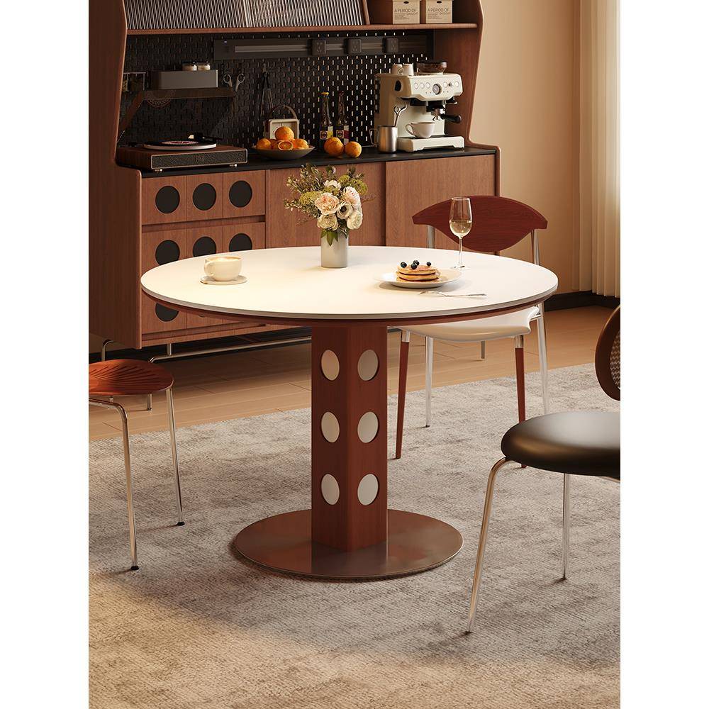 宥希家具中古圆桌覆古金属腿圆形餐桌包豪斯白蜡木实木岩板饭桌