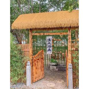 防腐木门楼户外木制中式庭院门楼定制花园入户门乡村小院茅草门头