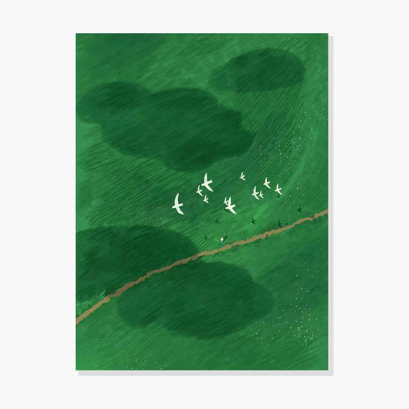 插画师Subin复刻艺术版画治愈绿色春天风景装饰画芯