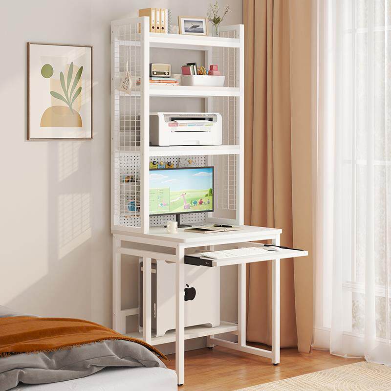小型电脑桌台式单人家用洞洞板书桌书架一体置物印表机卧室窄床边