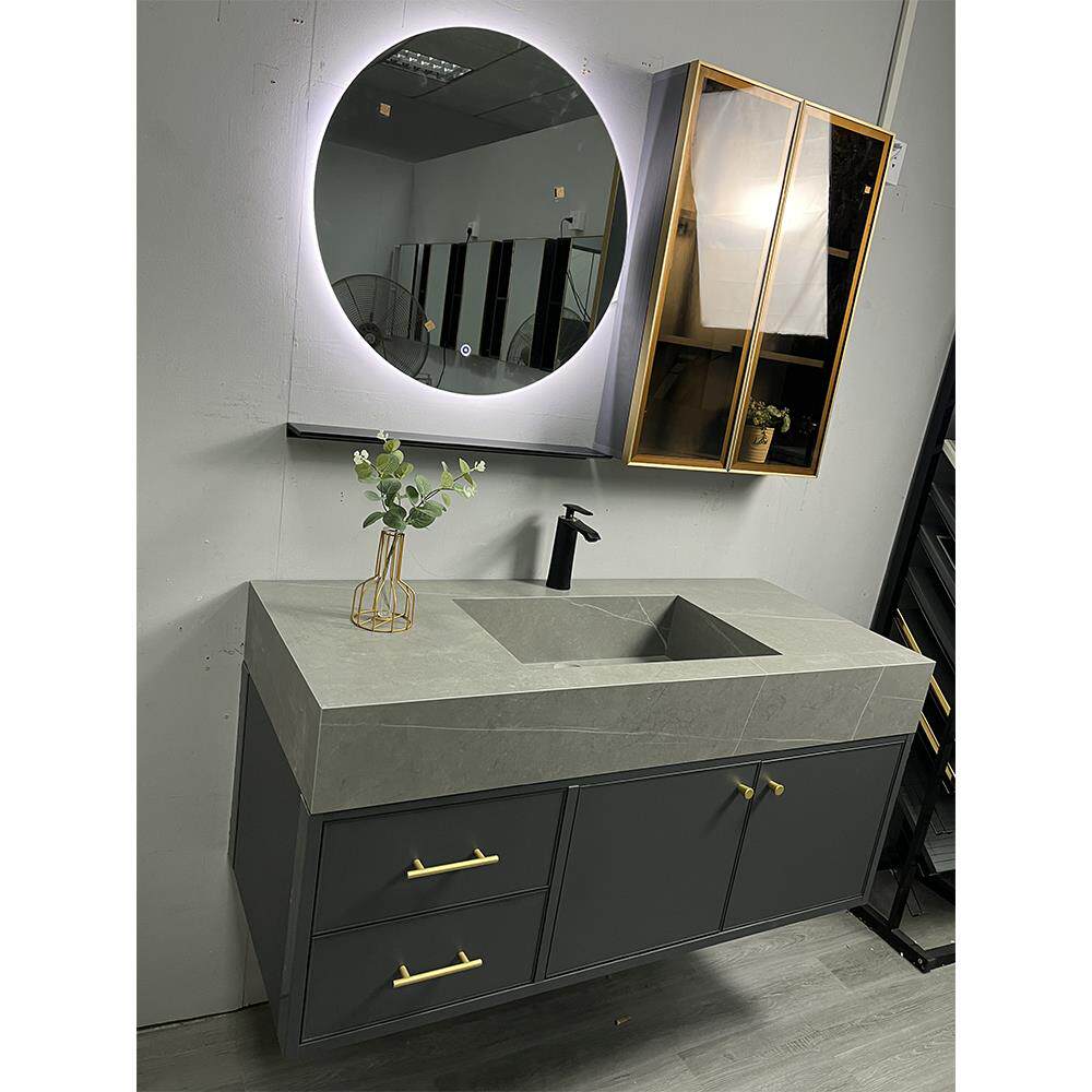 定制浴室柜陶瓷一体盆尺寸阳台洗衣柜吊柜落地柜岩板切角尺寸定做