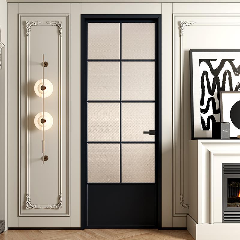 木以森居极窄铝合金法式覆古风老钢窗门浴室卫生间平开门海棠玻璃