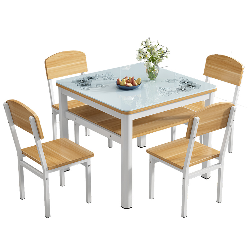 正方形餐桌椅小户型钢化玻璃吃饭桌时尚层四方桌家用小桌子