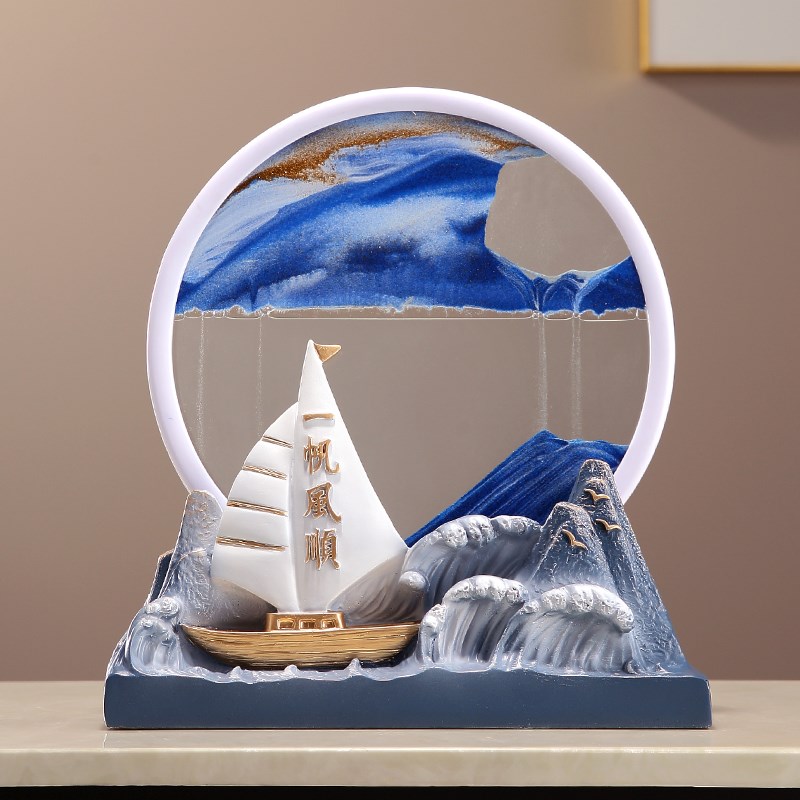 现代简约帆船流沙画摆件沙漏客厅办公室玄关电视柜装饰品乔迁礼物图片