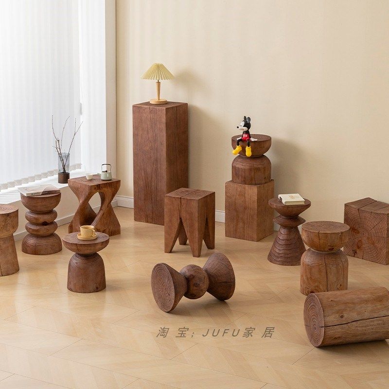 覆古实木墩子侘寂树墩边角几家用床头柜根雕茶几民宿树桩矮凳,住宅家具,根雕凳子,淘宝优惠券,粉丝福利购,淘宝优惠卷