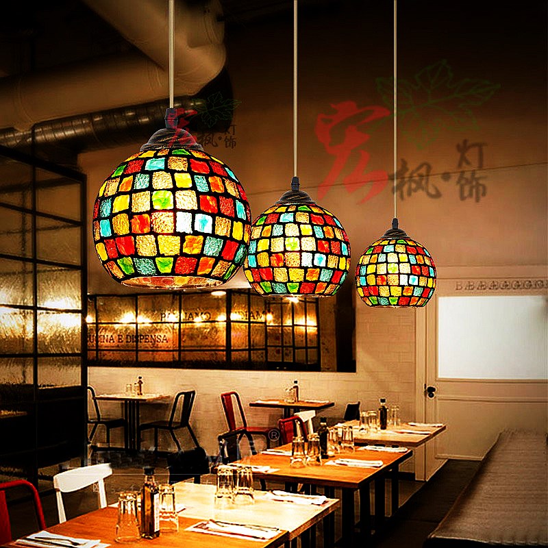 波西米亚吊灯东南亚咖啡厅餐厅酒店会所装饰手工彩色琉璃小吊灯