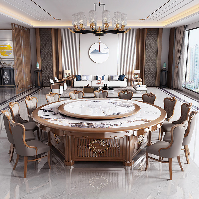 全实木新酒店岩板电动餐桌大圆桌包厢人人自动旋转火锅桌,住宅家具,岩板餐桌,淘宝优惠券,粉丝福利购,淘宝优惠卷