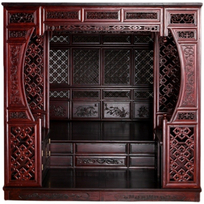 老式仿古典架子床千工踏步床红花梨酸枝雕花榆木复古代四柱宫廷床