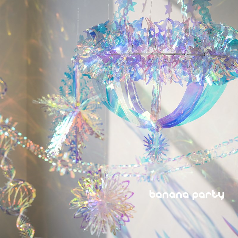 梦幻超闪仙透明水晶幻彩拉花挂拉旗吊饰灯炫彩镭射雨丝帘气球生日