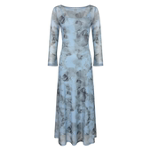 376 气质百搭印花网纱吊带连衣裙小众设计吊带裙354 研研 新款