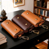 休闲复古纯色竖款 PU材质钥匙包男女士腰挂钥匙扣多功能汽车锁匙扣