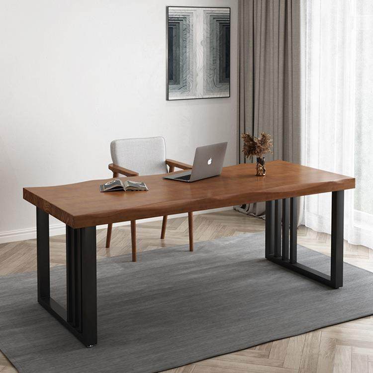 美式实木铁艺办公桌简约电脑桌家用书桌老板桌原木铁艺长条工作台