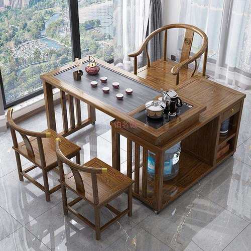 实木旋转茶桌阳台家用移动茶台喝茶桌椅组合小型茶几具烧水壶套装