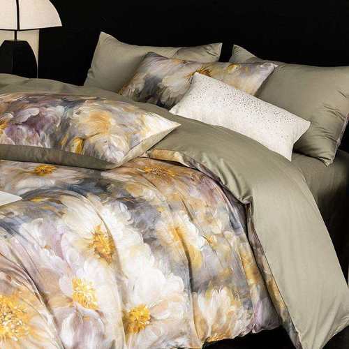 新款80支轻奢高端长绒棉四件套纯棉法式风花卉全棉数码印花四件套