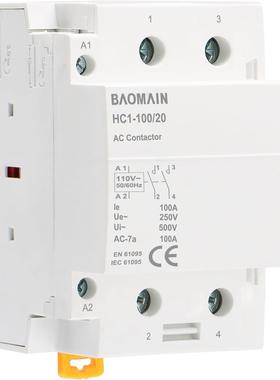 Baomain家用交流接触器HC1-100/20AC110-120V2极2NO(常