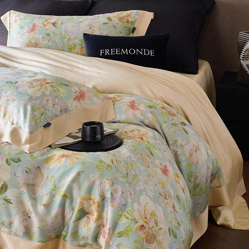 奢•香龄春夏田园花卉印花被套四件套120S兰精天丝凉感莱赛尔床品