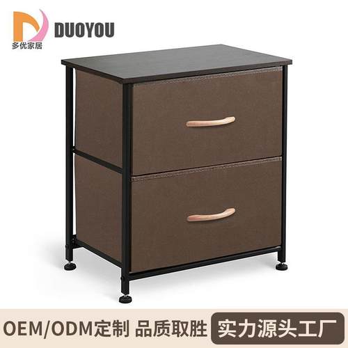 家用卧室置物架落地床头铁架抽屉式收纳柜床头二层布艺收纳架跨境