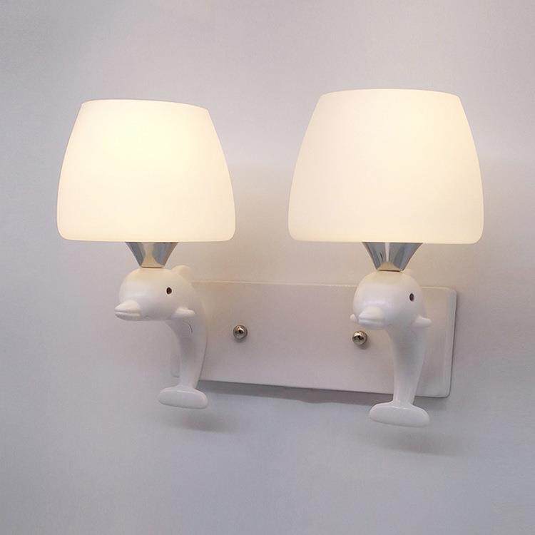 现代简约壁灯LED单双头壁灯卧室灯床头灯过道灯创意温馨海豚灯具
