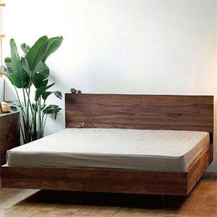 北欧实木床现代简约黑胡桃木樱桃木实木悬浮床架双人实木床