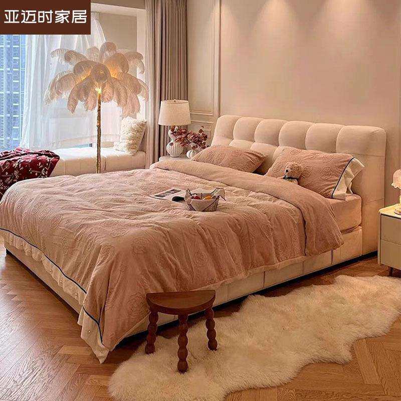 法式奶油风网红泡芙床科技绒布艺床现代简约1米8主卧床双人公主床