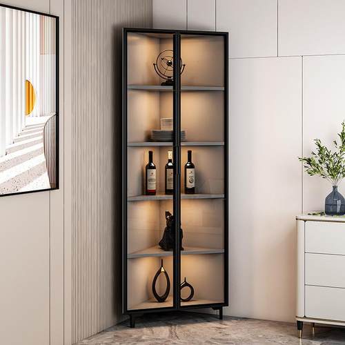 实木角柜轻奢靠墙酒柜拐角玻璃门三角柜客厅家用小户型墙角储物柜