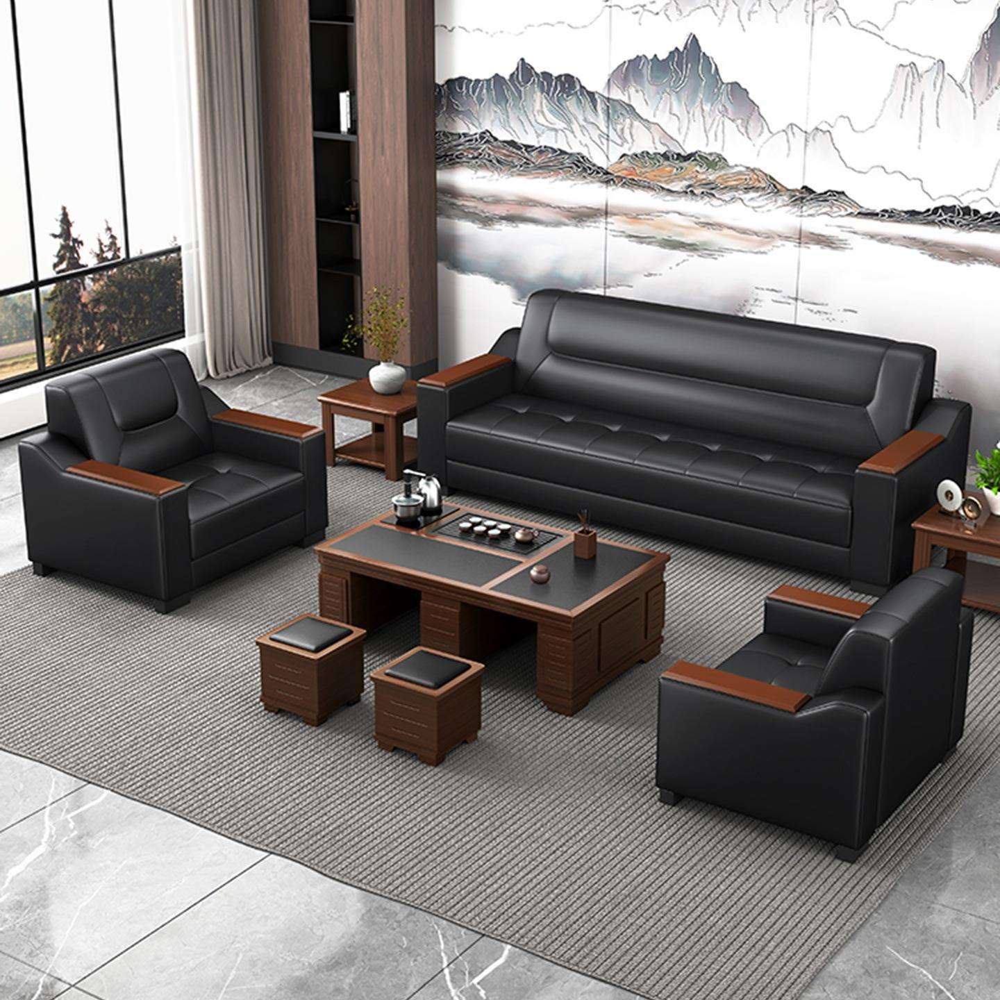 办公室沙发接待会客简约商务贵宾洽谈会议室黑色沙发茶几茶桌