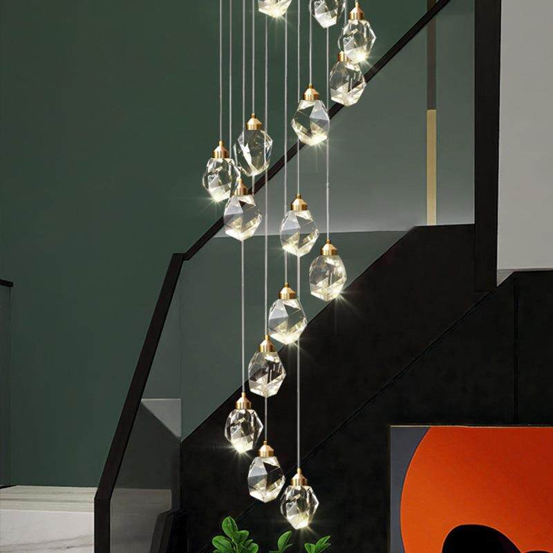 复式楼水晶别墅后现代轻奢创意楼梯灯长吊灯客厅灯大灯北欧公寓