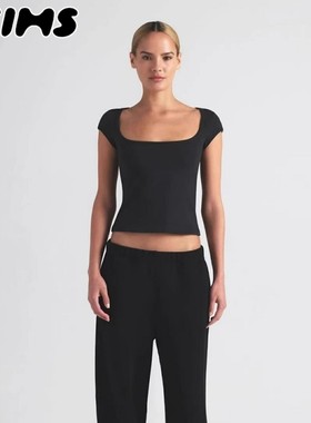 SKIMS HIRE COTTON JERSEY SCOOP T-SHIRT棉大圆领法式短袖T恤女