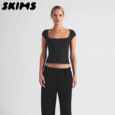 SKIM卡戴珊纯色方领短袖T恤休闲