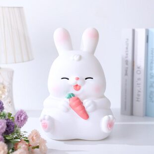 居家小白存钱罐助卡通工艺品大号节俭小创意手头卧室床兔树脂摆件