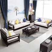 客厅21 新中式 3民宿 禅意加房家具 现代木布沙发组合套 实木沙发