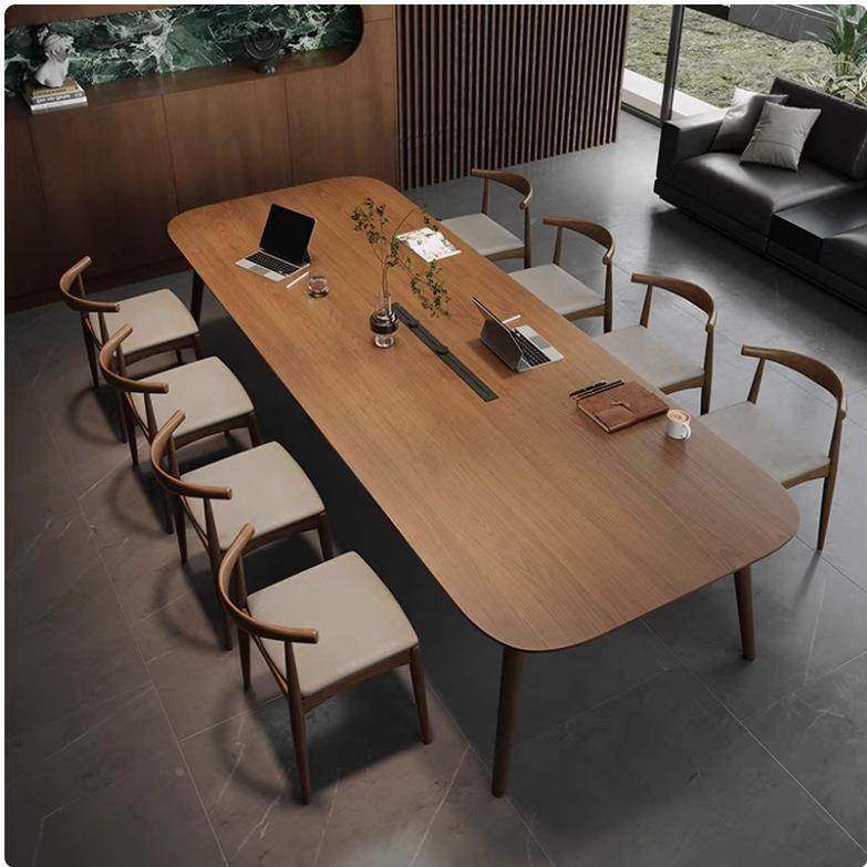 实木会议桌长桌带插座小型会议室洽谈桌长条桌工作台办公桌椅组合