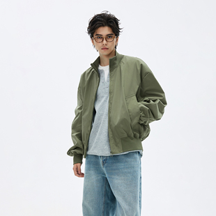 宽松休闲外套 高街百搭飞行员夹克牌时尚 LA复古立领短款 棒球服男士