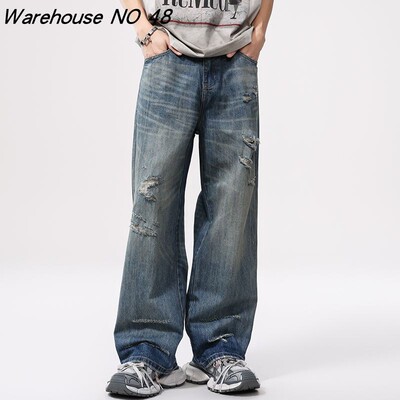 NO48巴黎风美式高街破洞牛仔裤