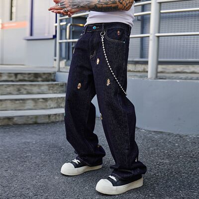 NO48巴黎风复古卡通头像牛仔裤