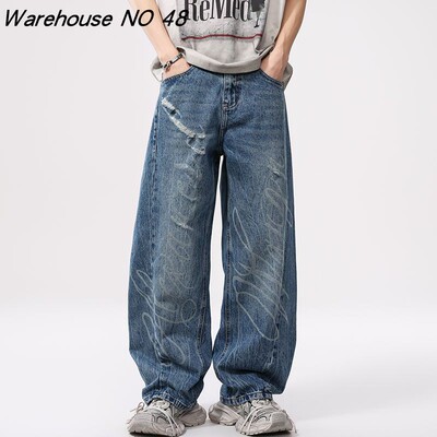 NO48巴黎风高街潮牌磨破牛仔裤