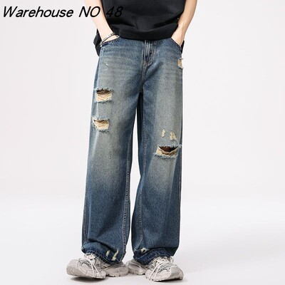 NO48巴黎风美式高街破洞牛仔裤