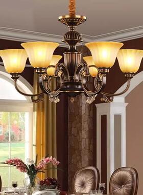 欧式全铜吊灯客厅灯大气卧室简单餐厅黑擦金6头复古吊灯H077