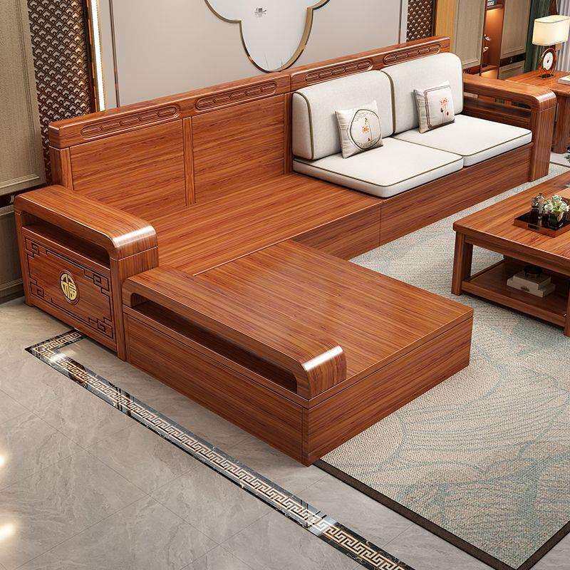 胡桃木金丝实木沙发组合现代客厅冬夏家用两用小户型中式储物家具