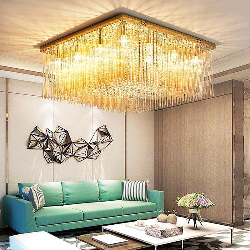 钛金色客厅灯轻奢长方形水晶灯现代简约水晶吸顶灯大气餐厅卧室