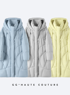 【格格来了】羽绒服长款连帽女纯色简约百搭加厚保暖外套D-19102