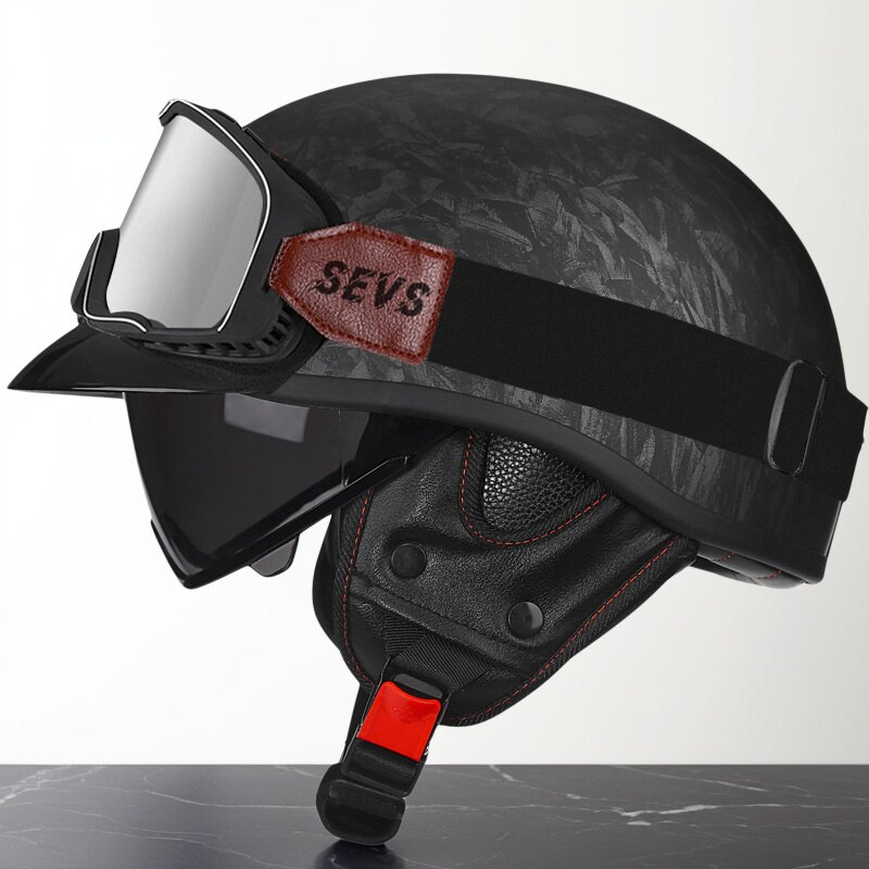 3C认证复古摩托车头盔男女机车内镜半盔电动车盔日式瓢盔太子盔