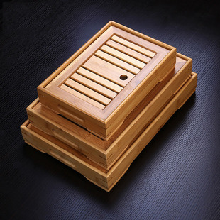 功夫茶具竹制茶盘托盘家用小型排水式 竹子储水式 干泡台茶杯台套装