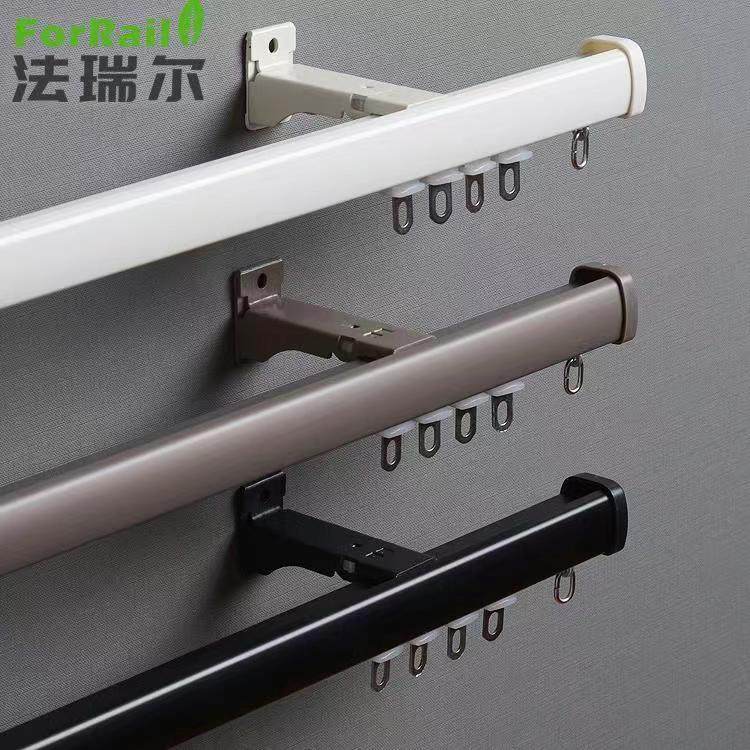 明装窗帘轨道顶装侧装单轨直轨双轨滑轮极简铝合金滑道飘窗U型L型