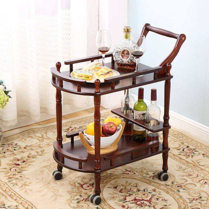 实木小推车酒店餐厅送餐车移动酒水车4s店茶水车点心车蛋糕车双层