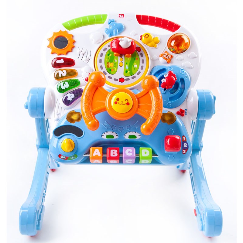 玛力玩具成长三用学习桌学步车婴幼儿玩具台手推学步车写字板礼盒