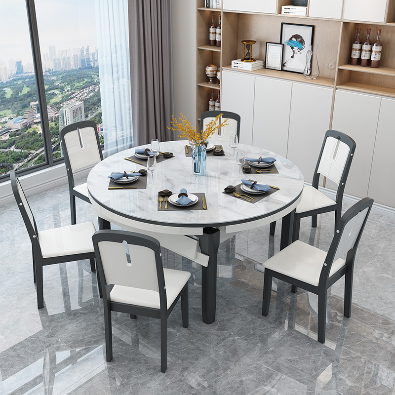 实木玻钢石餐桌家用小户型餐桌椅组合简约现代伸缩折叠大理石餐桌