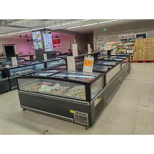 超大视窗霜展示面冷岛柜直冷冻展示柜660自动化组岛合柜110V60HZ