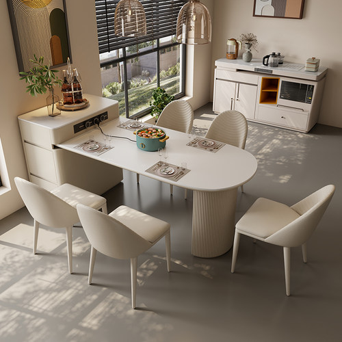 小户型家用可伸缩多功能岩板岛台餐桌一体小型岛台饭桌餐柜组合