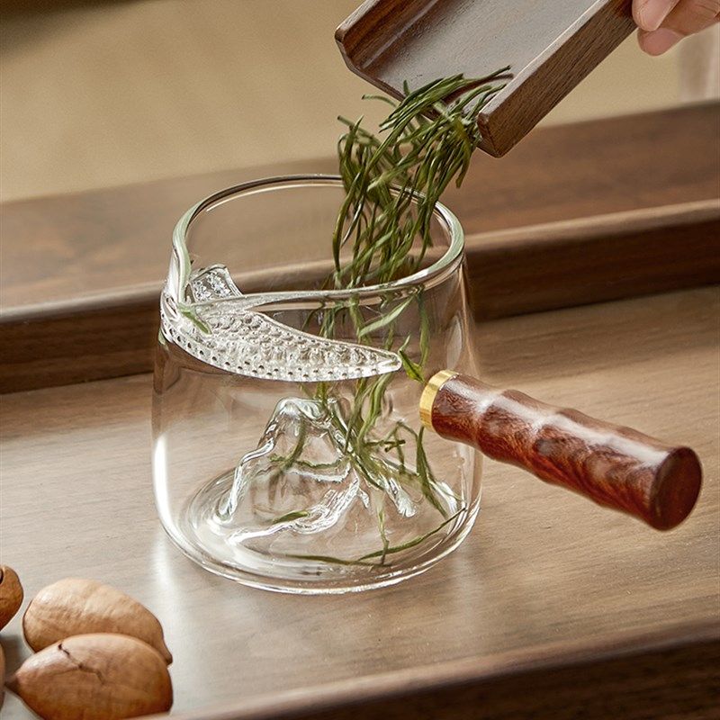 耐热玻璃侧把公道杯茶漏月牙一体过滤分茶器冲茶泡茶壶滤茶器公杯